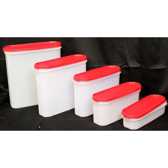 10 pc Tupperware Storage Set Modular Mates Red Lids Oval Starter NEW - Picture 2 of 3